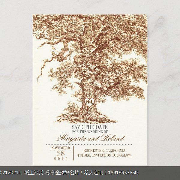 时尚个性简约手绘大树素描风Letterpress凸版印刷婚礼宴会请柬贺卡设计定制