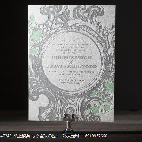 时尚个性印花Letterpress凸版印刷婚礼宴会请柬喜帖贺卡设计定制