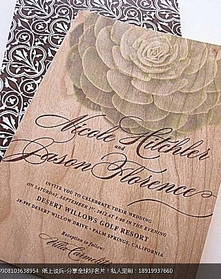 木纹质感Letterpress凸版印刷婚礼宴会请柬设计定制