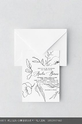 简洁纯白手绘书信式Letterpress凸版印刷婚礼宴会请柬设计定制