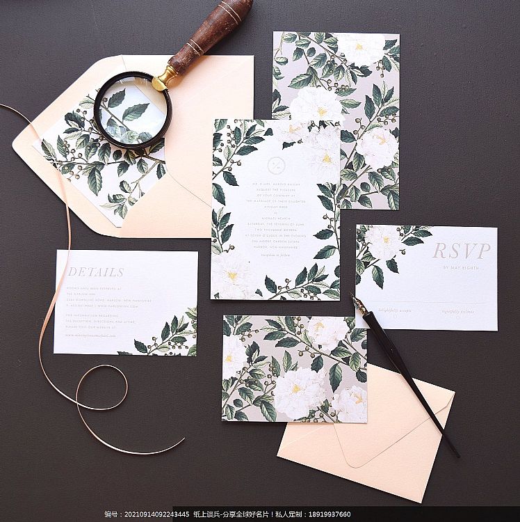 时尚清新绿色系列Letterpress凸版印刷婚礼宴会请柬设计定制
