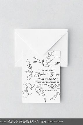 纯白简约手绘风书信式Letterpress凸版印刷婚礼宴会请柬贺卡设计定制