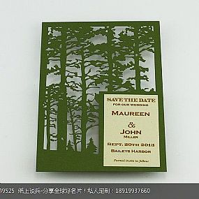 个性简约清新时尚镂空森林Letterpress凸版印刷婚礼宴会请柬喜帖贺卡设计定制