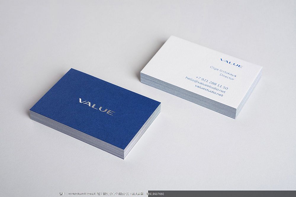 蓝白商务简约个性时尚名片Letterpress凸版印刷设计定制