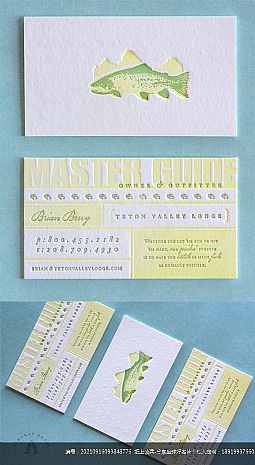 清新简约可爱时尚黄绿色小鱼名片Letterpress凸版印刷设计定制